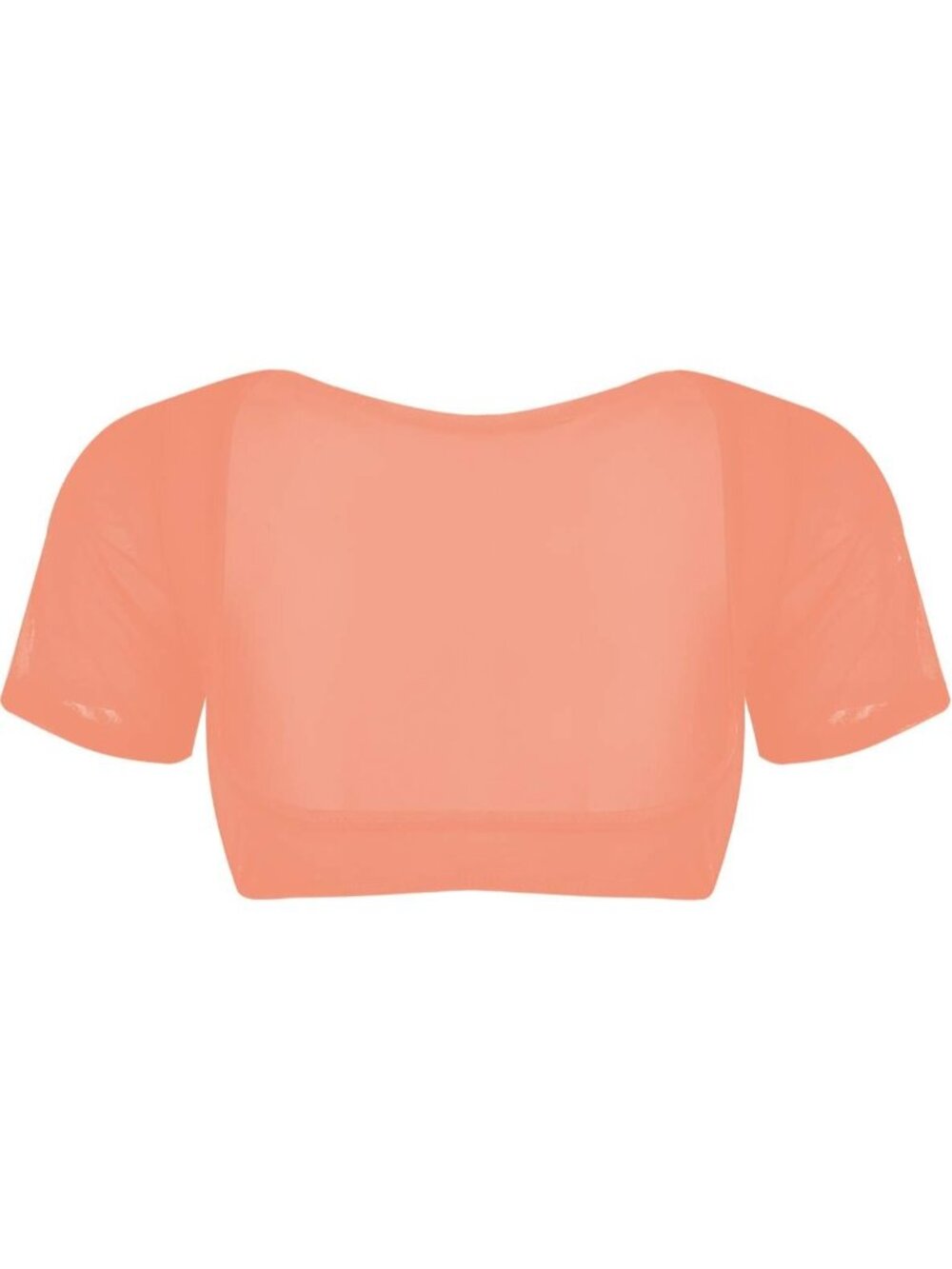 Women's Orange Mesh Open Bust Short Sleeve Spandex Belly Dance Crop Top